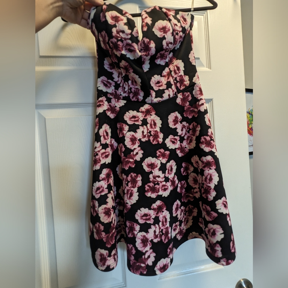 Black and pink floral wired lined dress
